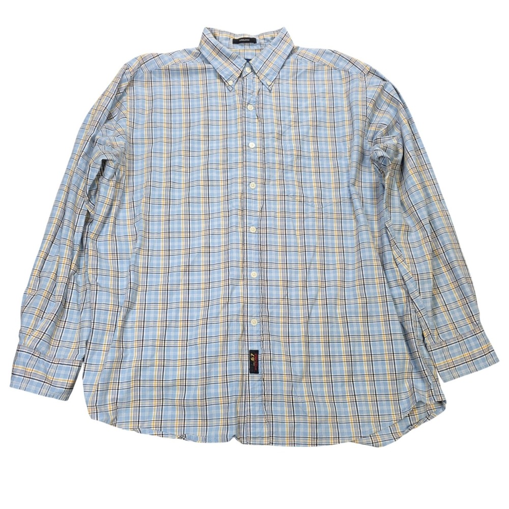 Britches Great Outdoors Athletic Button Down Shirt Men's XL Blue Yellow Plaid